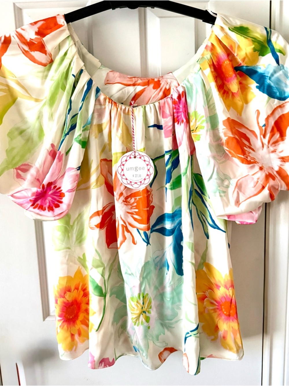 Umgee Cream Floral Top with Orange, Pink & Blue Accents